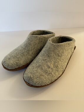 Glerups Wool SLIP-ON Shoes Men Calfskin LEATHER SOLE GREY 43 Cozy Lounge Comfy